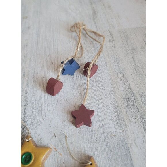 Gingerbread star cookie button heart ornament Xmas set - Picture 4 of 5